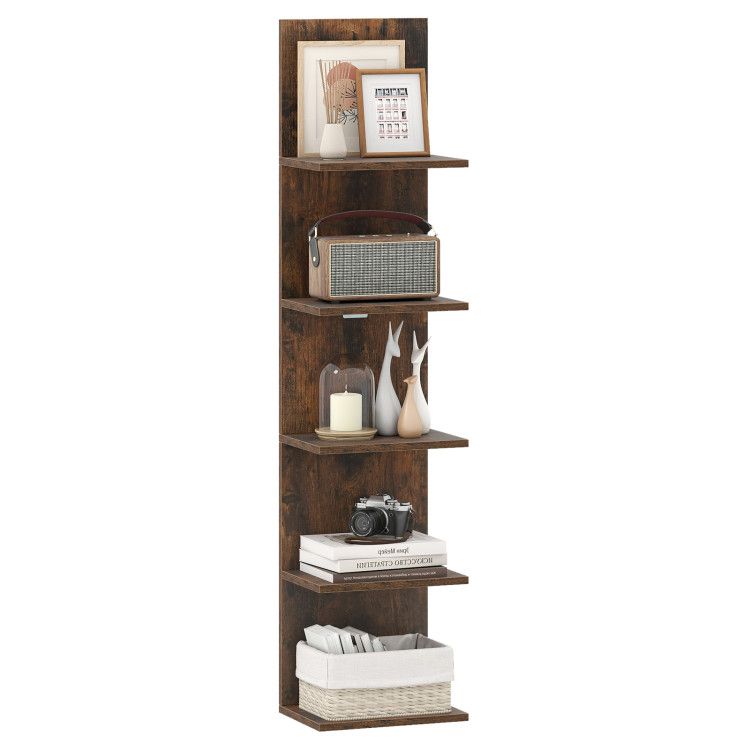 5-Tier Wall Mounted Shelf Unit with Wood Grain 5-Tier Wall Mounted Shelf Unit with Wood Grain
