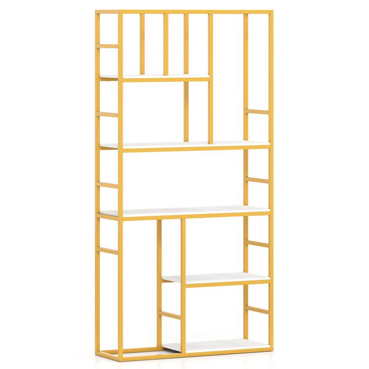 71 Inch Tall Bookshelf Metal Frame 5-Tier Geometric Bookcase 71 Inch Tall Bookshelf Metal Frame 5-Tier Geometric Bookcase