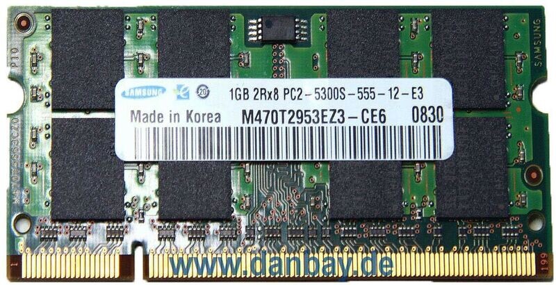 Samsung 1GB Notebook Speicher 2Rx8 PC2- 5300S-555 Samsung 1GB Notebook Speicher 2Rx8 PC2- 5300S-555