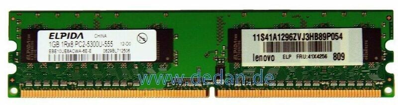 Elpida 1GB RAM PC Speicher 1Rx8 PC2-5300U Elpida 1GB RAM PC Speicher 1Rx8 PC2-5300U