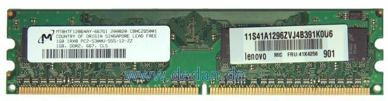 Micron 1GB RAM PC Speicher 1Rx8 PC2-5300U Micron 1GB RAM PC Speicher 1Rx8 PC2-5300U