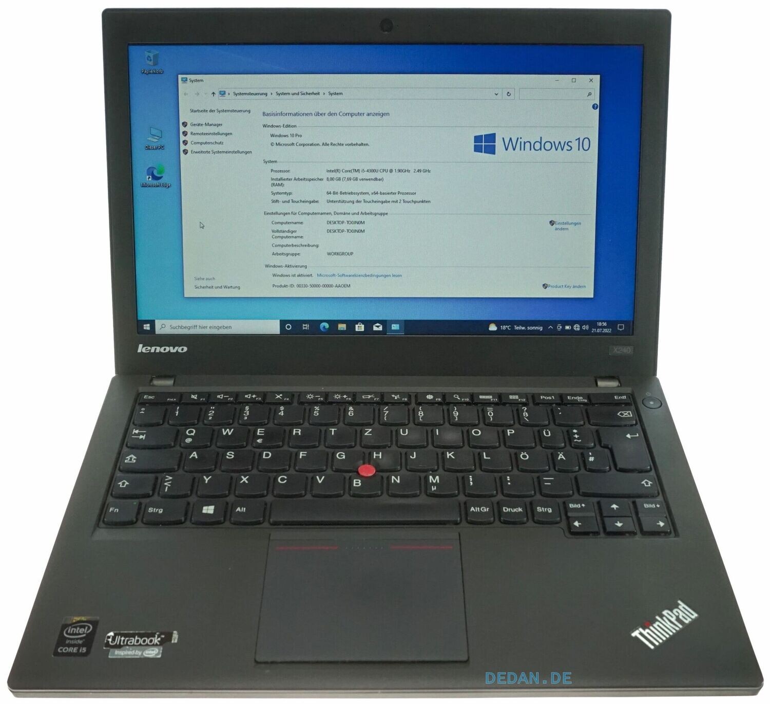 LENOVO ThinkPad X240 i5 1,9 GHz 256 SSD 8 GB RAM WIN 10