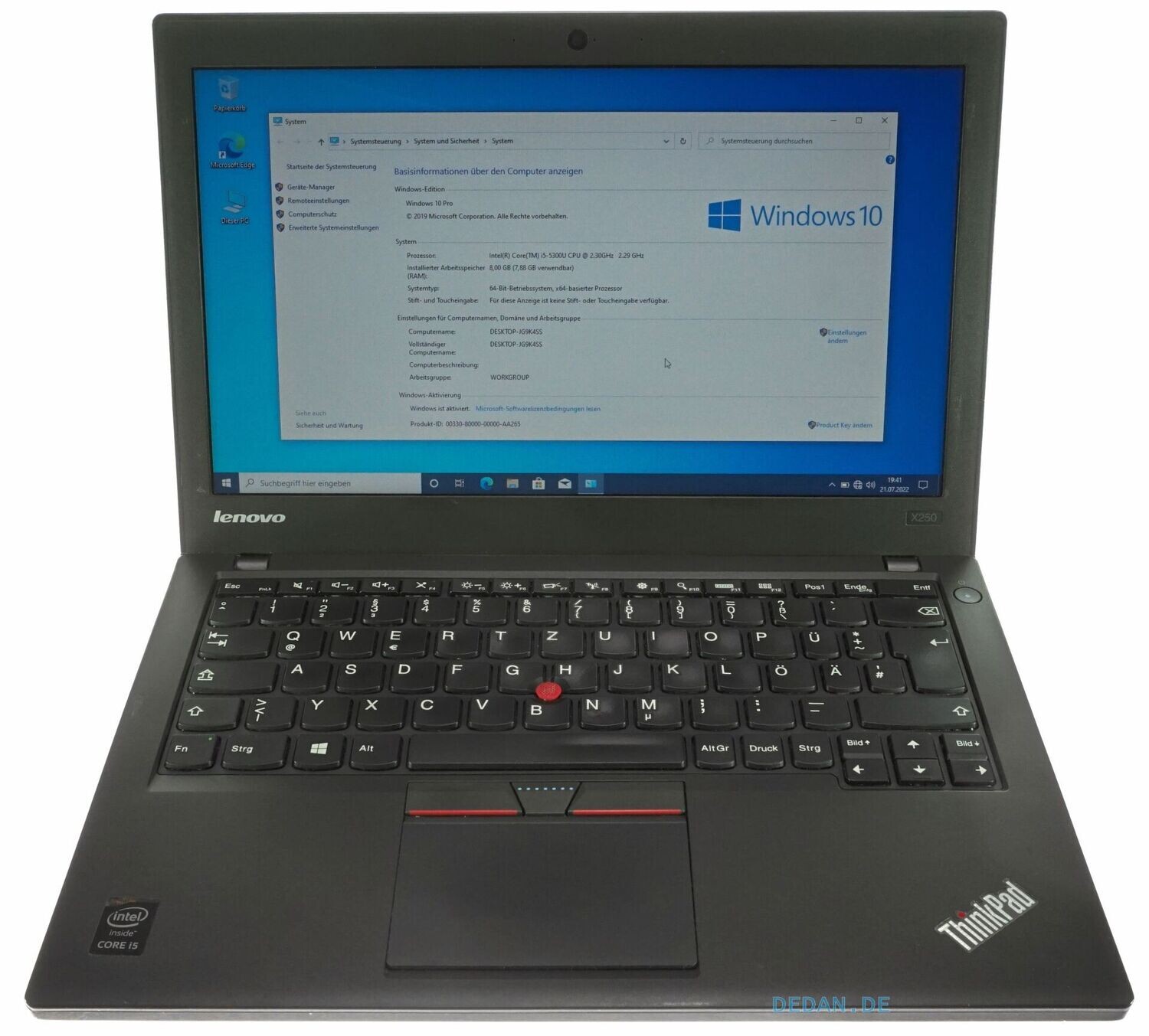 LENOVO ThinkPad X250 i5 2,3 GHz 256 SSD 8 GB RAM WIN 10