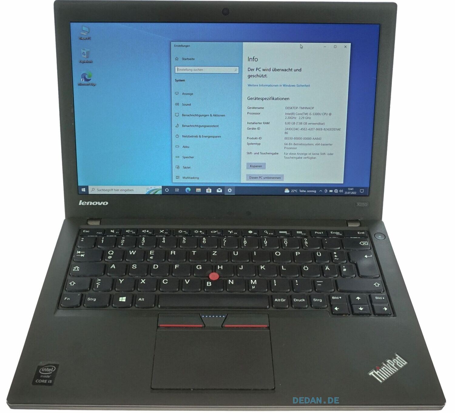 LENOVO ThinkPad X250 i5 2,3 GHz 256 SSD 8 GB RAM WIN 10