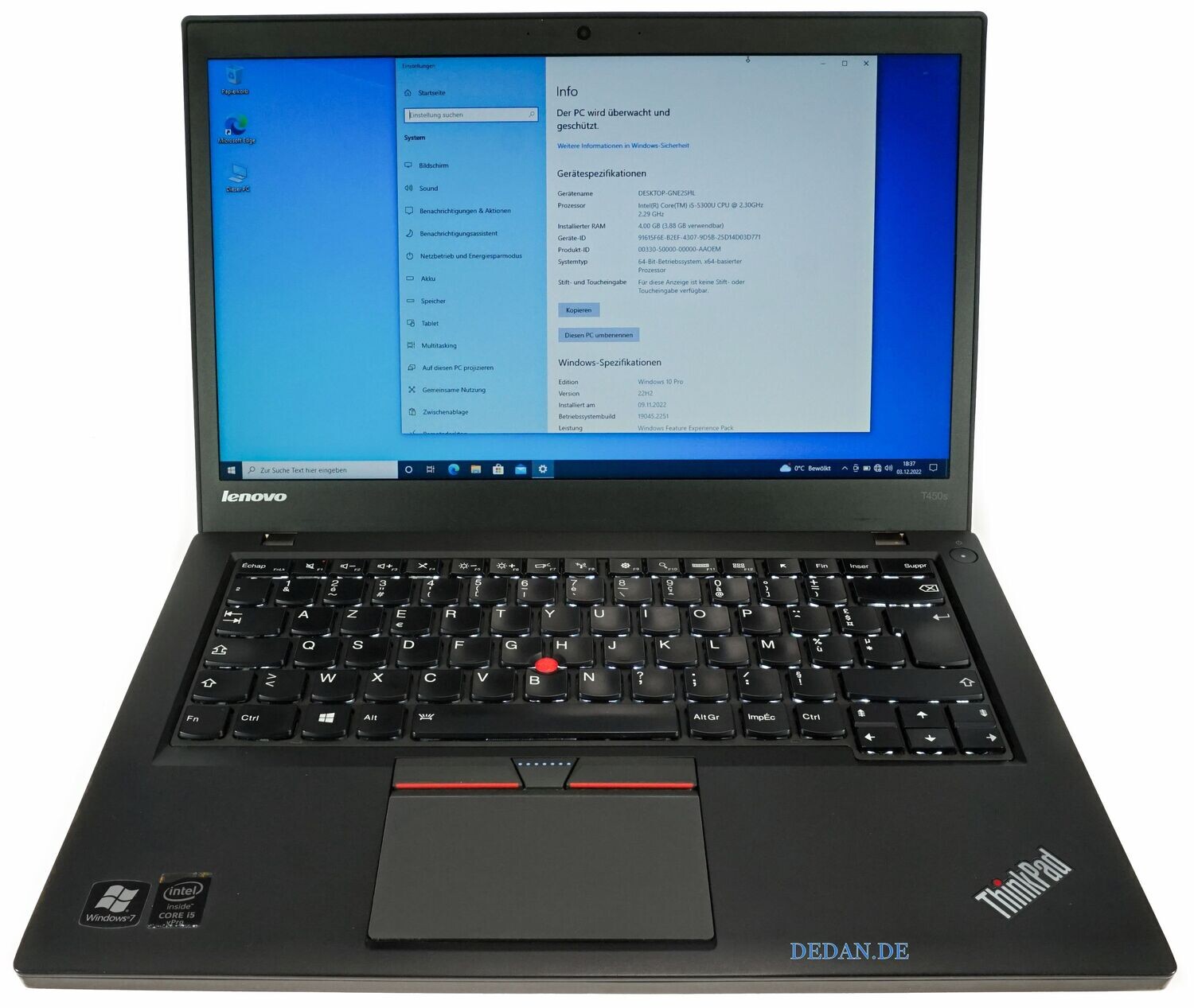 LENOVO ThinkPad T450S i5, 2,3 GHz, 256 GB SSD , 8 GB RAM, Backlight, WIN 10