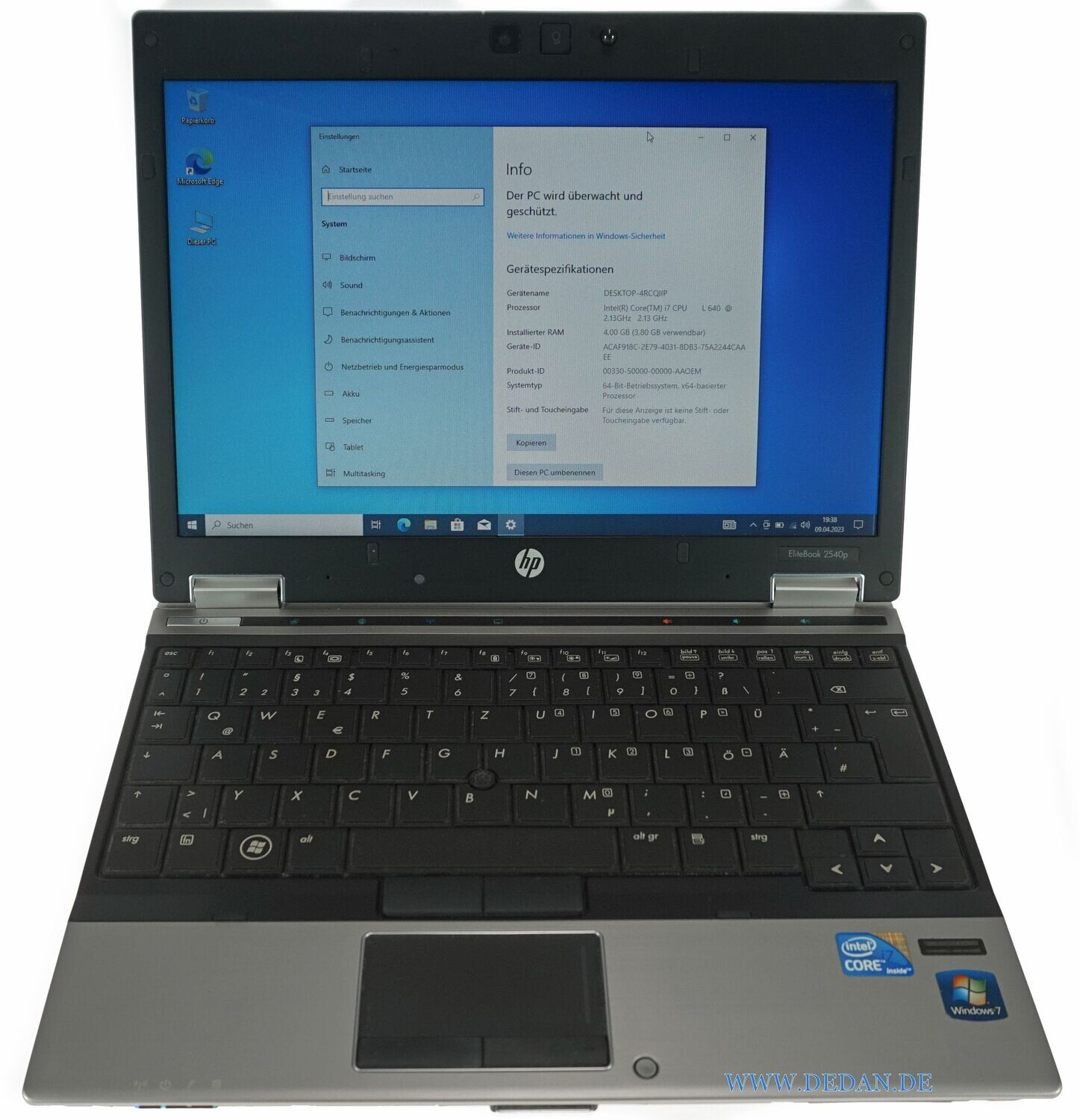 HP Elitebook  2540p Intel i7- 2,13 GHZ, 160 GB SSD 4 GB RAM