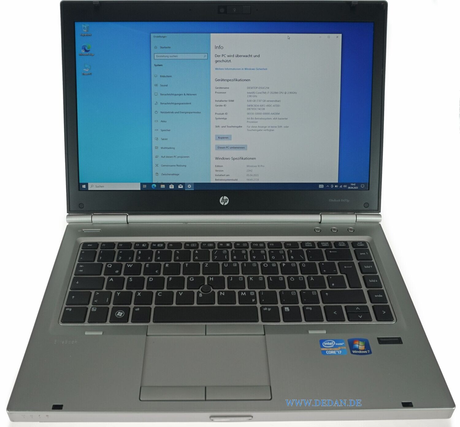 HP  Elitebook 8470p Intel i7- 2,9 GHZ 180 GB SSD 8 GB RAM HD+
