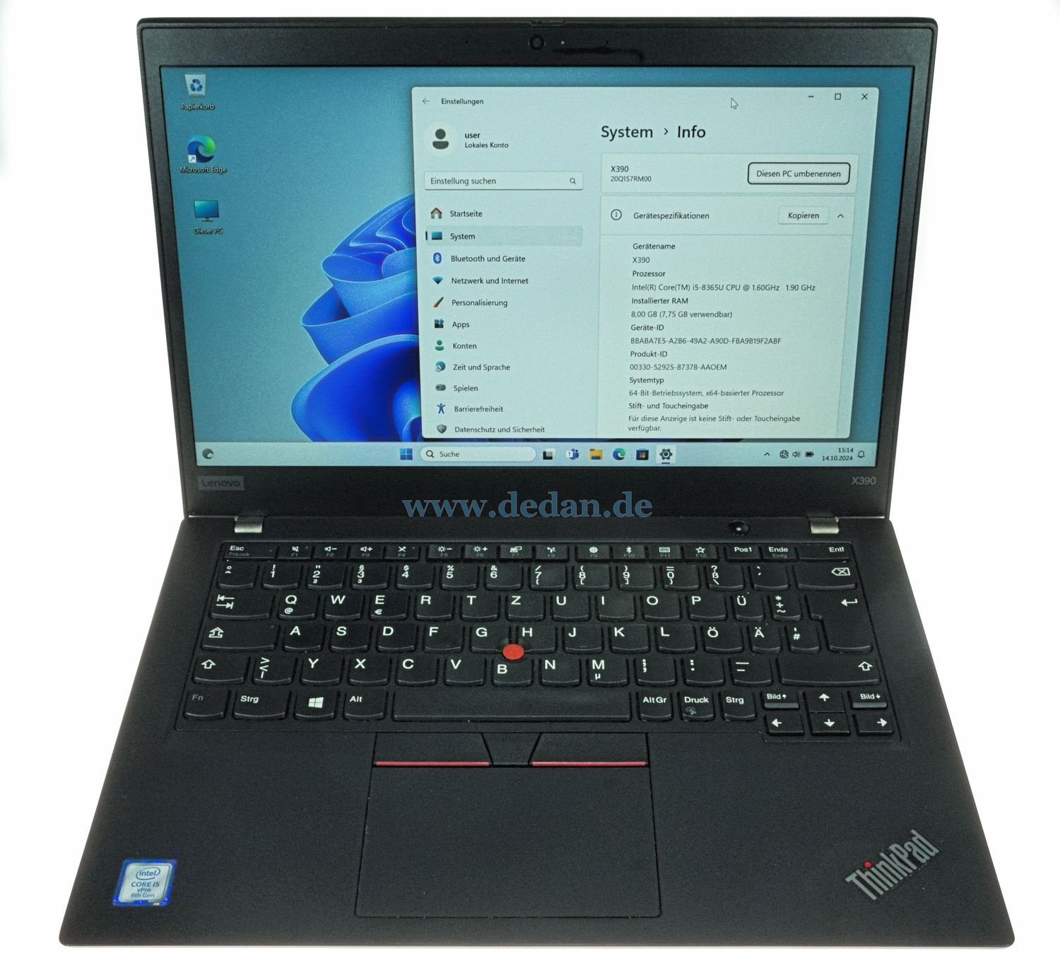LENOVO ThinkPad X390 i5 1,6 GHz 256 GB SSD 8 GB RAM FHD Win 11