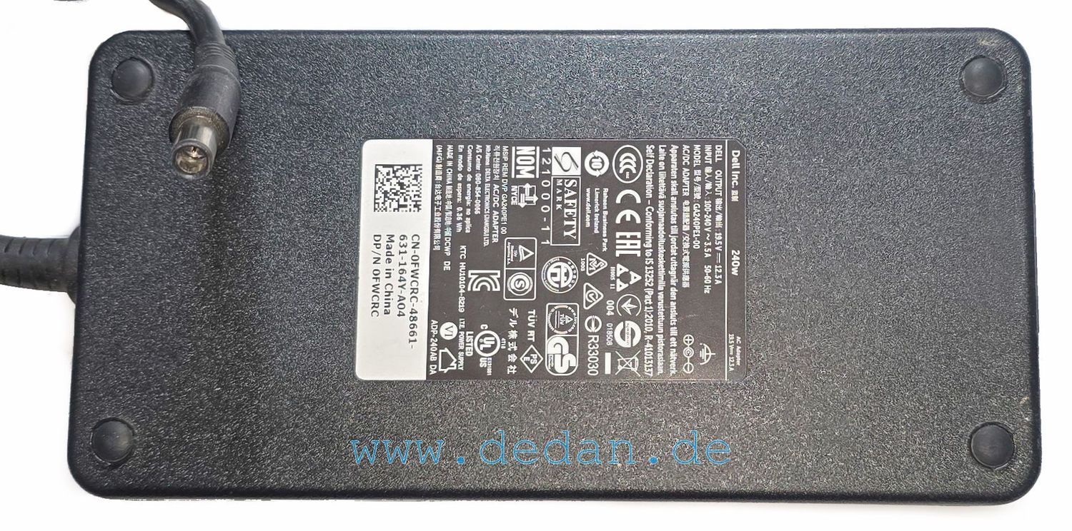 Dell Netzteil AC Adapter 240W, 19.5V 12.3A, 240AB, GA240PE1-00, Stromkabel