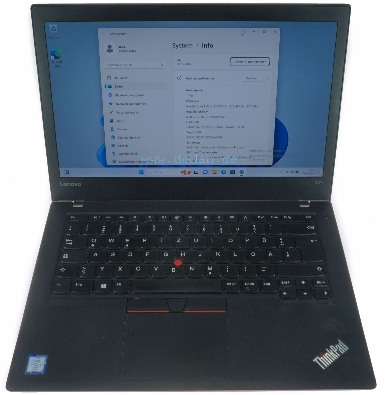 LENOVO ThinkPad T470 i5 2,4 GHz 256 GB SSD 8 GB RAM FHD- Windows 11