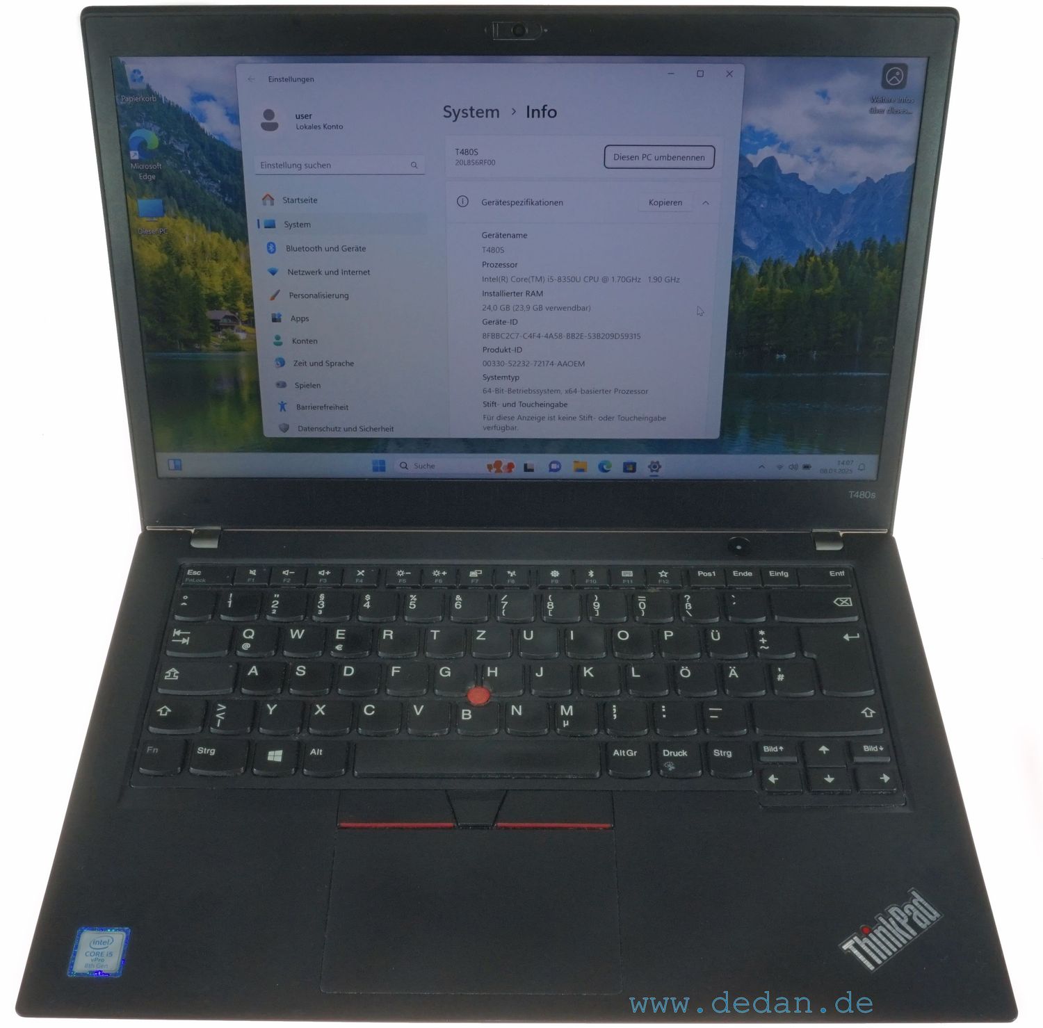 LENOVO ThinkPad T480S i5 1,7 GHz 500 GB SSD 24 GB RAM LTE Win 11