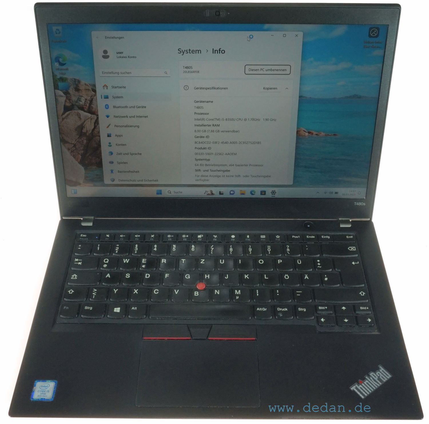 LENOVO ThinkPad T480S i5 1,7 GHz 256 GB SSD 8 GB RAM LTE Win 11