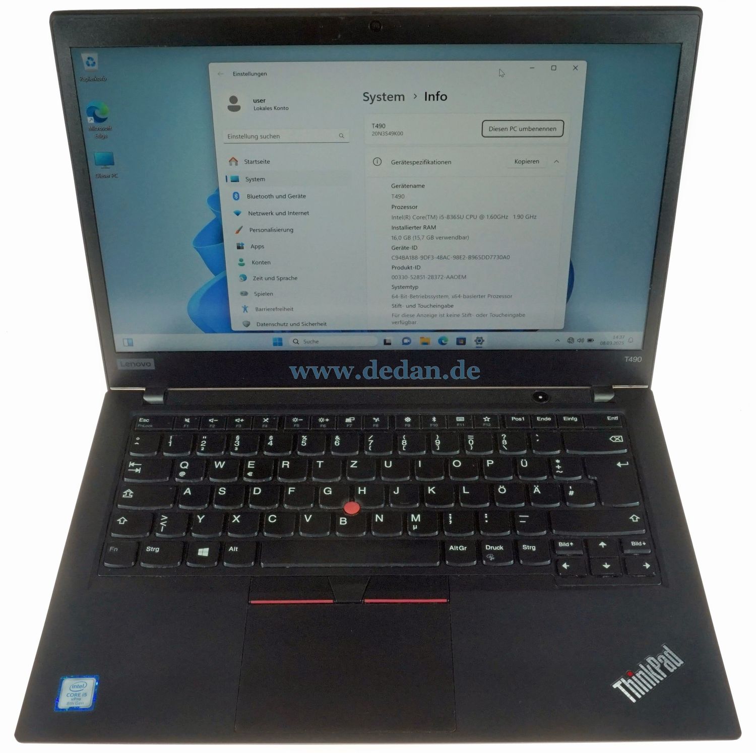 LENOVO ThinkPad T490 mit Dock i5 1,6 GHz 500 GB SSD 16 GB RAM FHD + Dockingstation