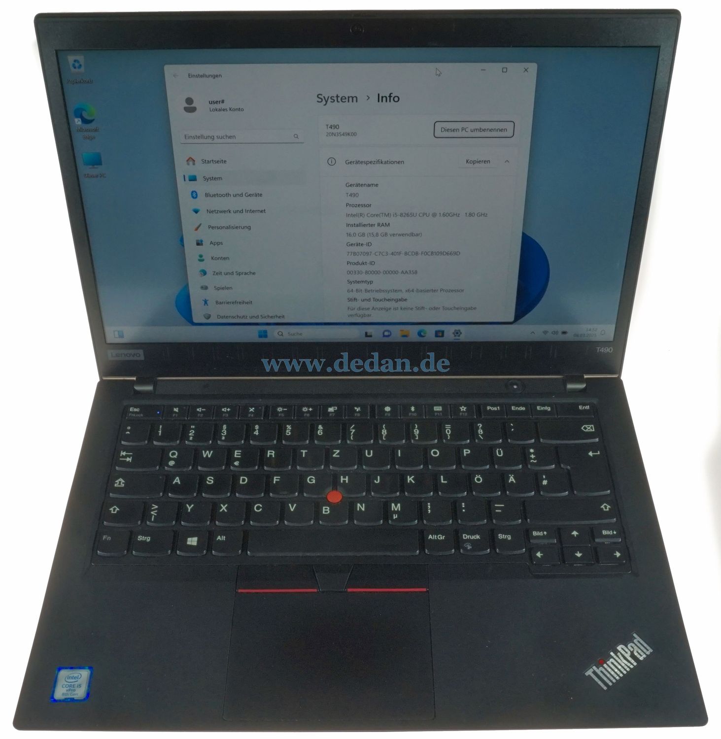 LENOVO ThinkPad T490 Intel i5 1,6 GHz, 500 GB SSD, 16 GB RAM FHD LTE Win 11 + Dockingstation