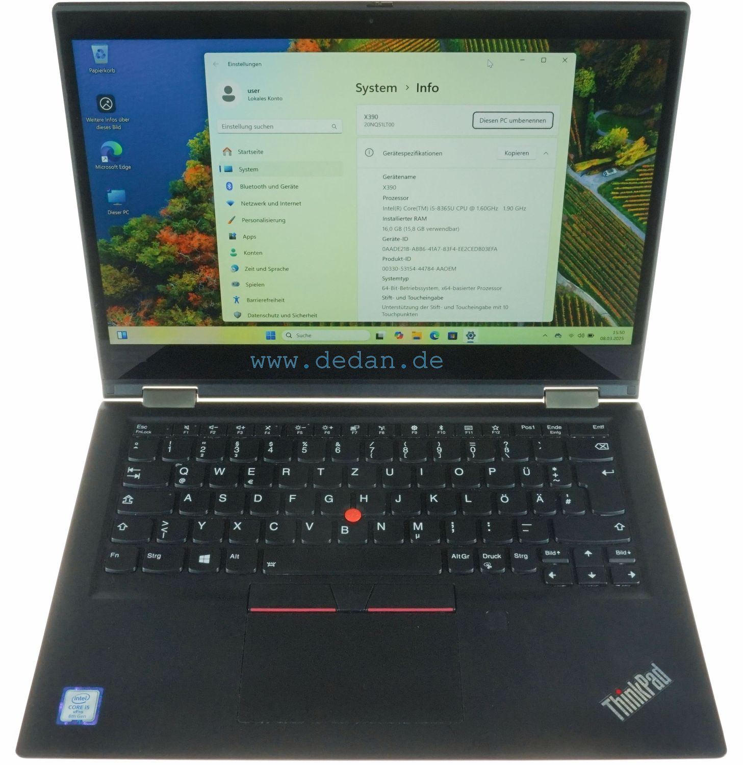 LENOVO Thinkpad X390 YOGA i5 1,6 GHz 500 GB SSD 16 GB RAM LTE Backlight Windows 11