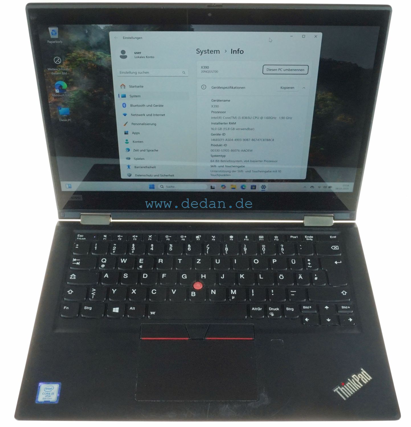 LENOVO Thinkpad X390 YOGA i5 1,6 GHz 500 GB SSD 16 GB RAM LTE Backlight Touchscreen defekt  Windows 11