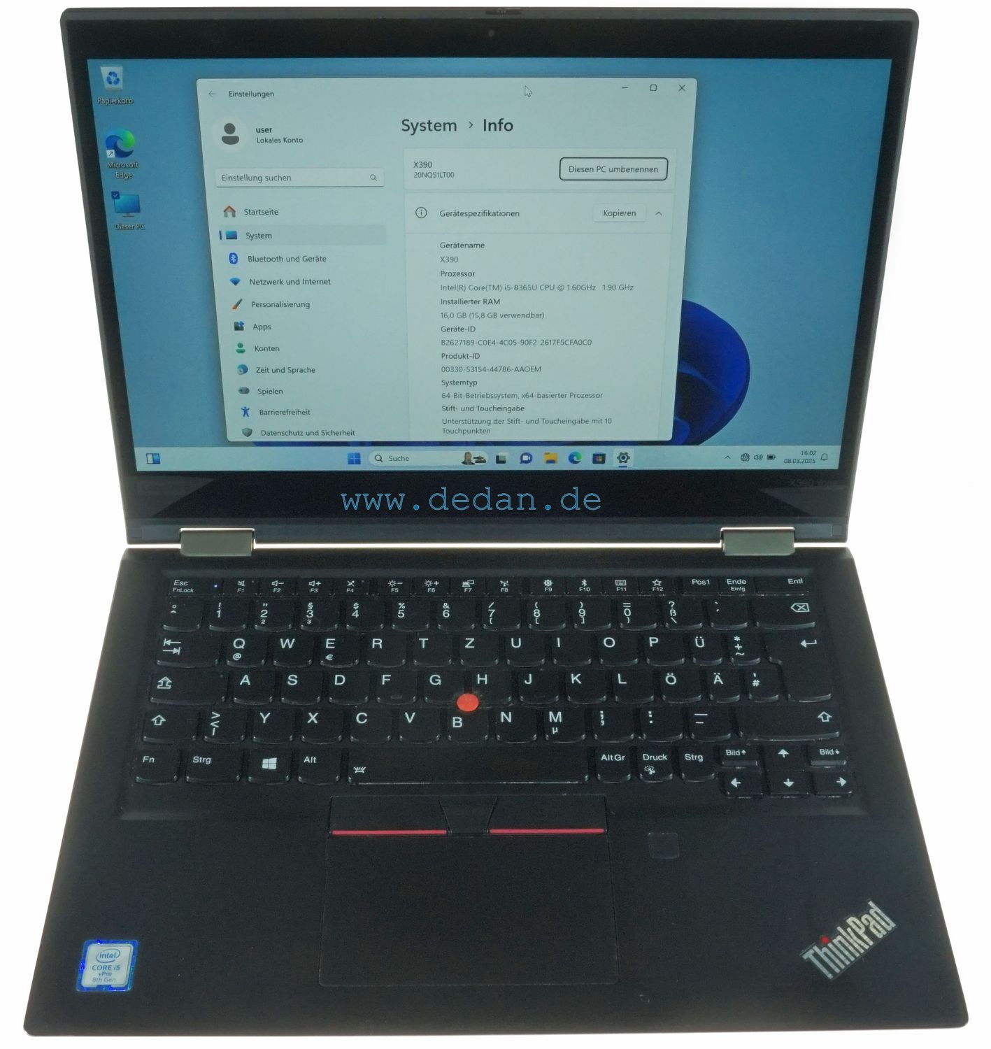 LENOVO Thinkpad X390 YOGA i5 1,6 GHz 500 GB SSD 16 GB RAM LTE Backlight   Windows 11
