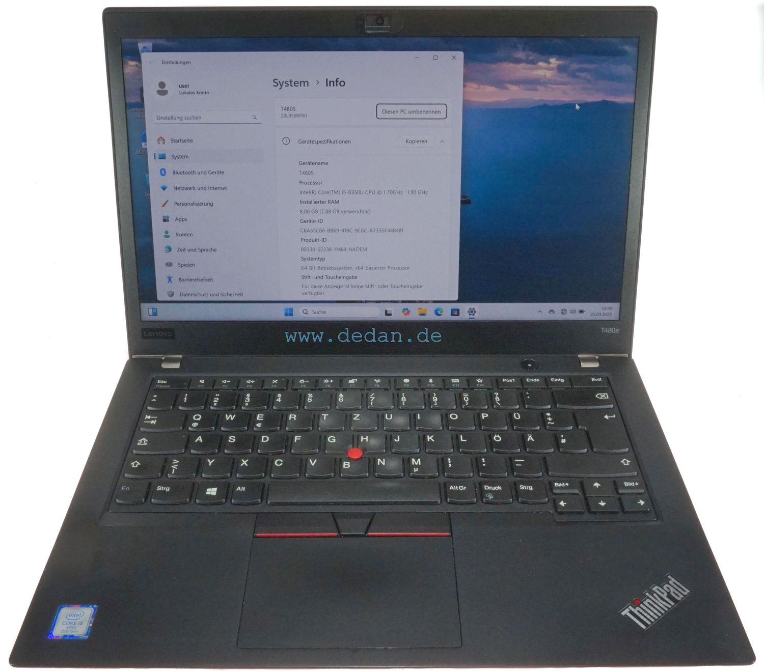 LENOVO ThinkPad T480S i5 1,7 GHz 256 GB SSD 8 GB RAM LTE Win 11