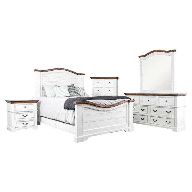 Madison Ave Queen Bed White W\ Tobacco Top