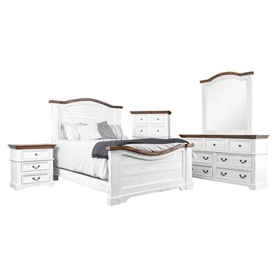 Madison Ave Queen Bed White W\ Tobacco Top