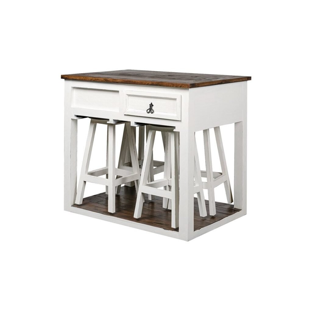Kitchen Island W\ 4 Stools White Tob Top 43x30x37