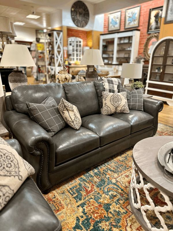 Aniline Leather Sofa - Grey
