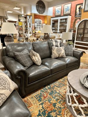 Aniline Leather Sofa - Grey