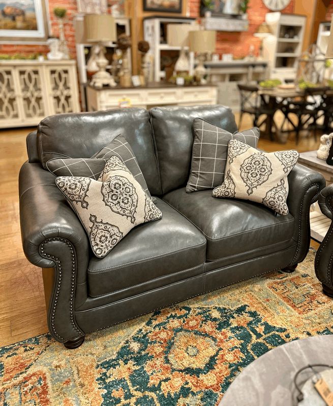 Aniline Leather Loveseat - Grey