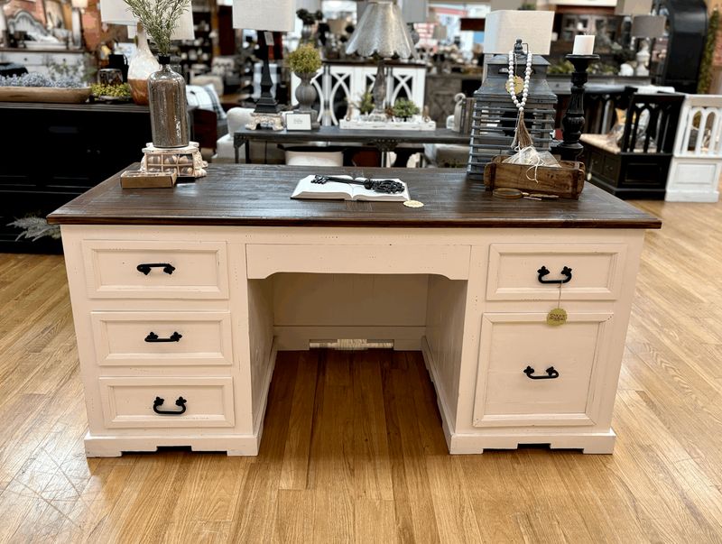 Executive Desk White/Tobacco