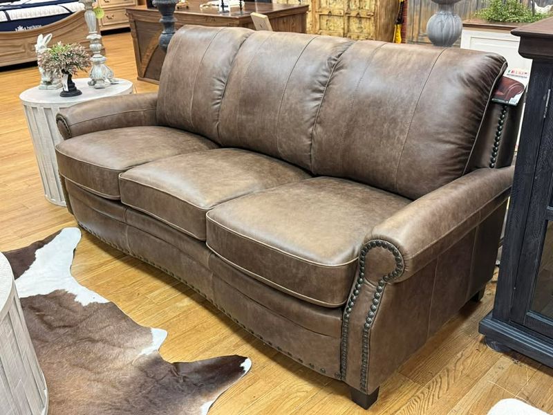 Genuine Top Grain Italian Leather Sofa- Light Brown