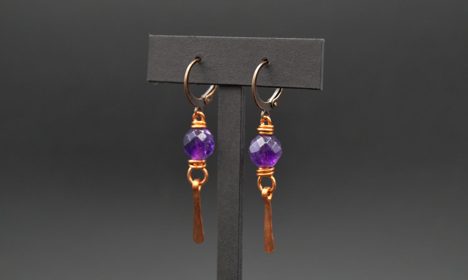 Amethyst and Copper Earrings