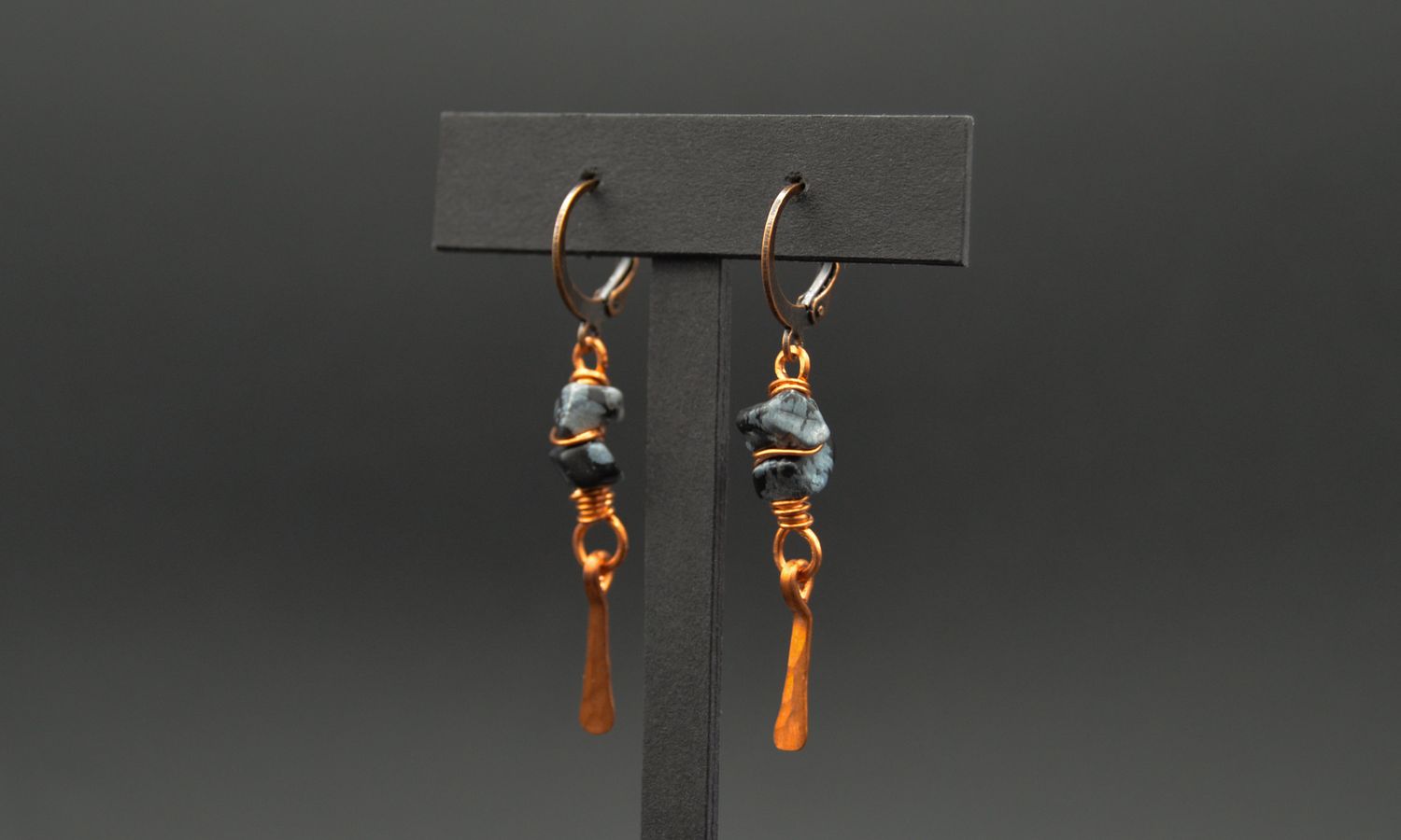 Snowflake Obsidian and Copper Earrings