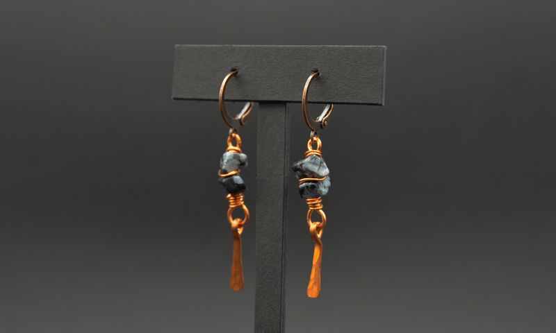 Snowflake Obsidian and Copper Earrings