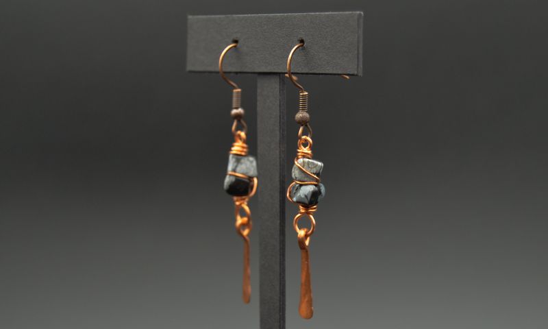 Snowflake Obsidian and Copper Earrings