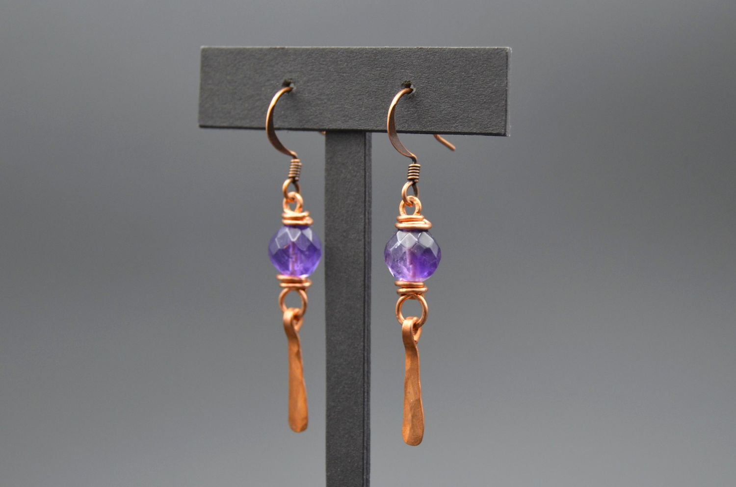 Amethyst and Copper Earring