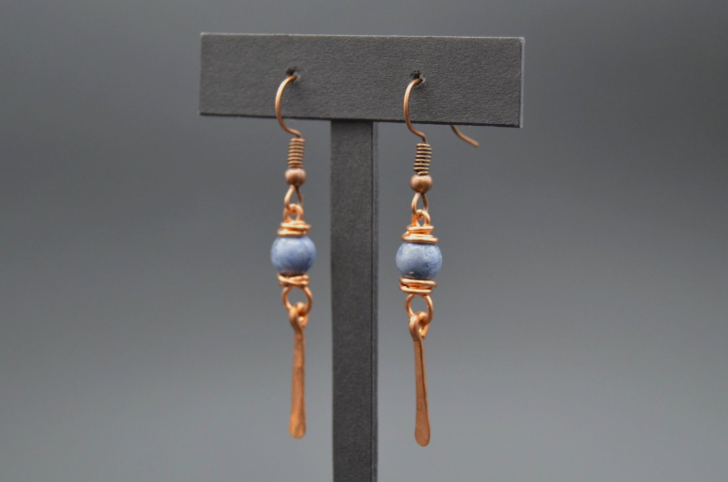 Blue Coral and Copper Earring