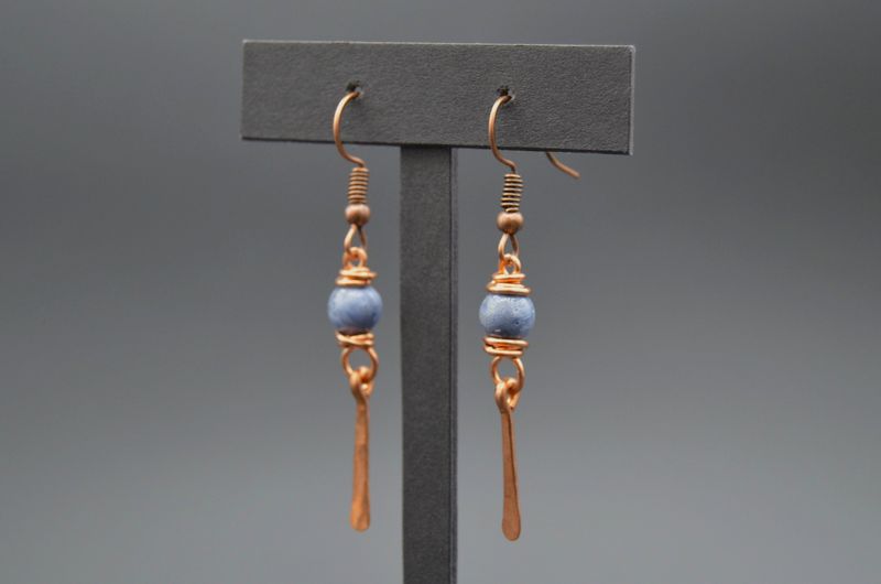 Blue Coral and Copper Earring