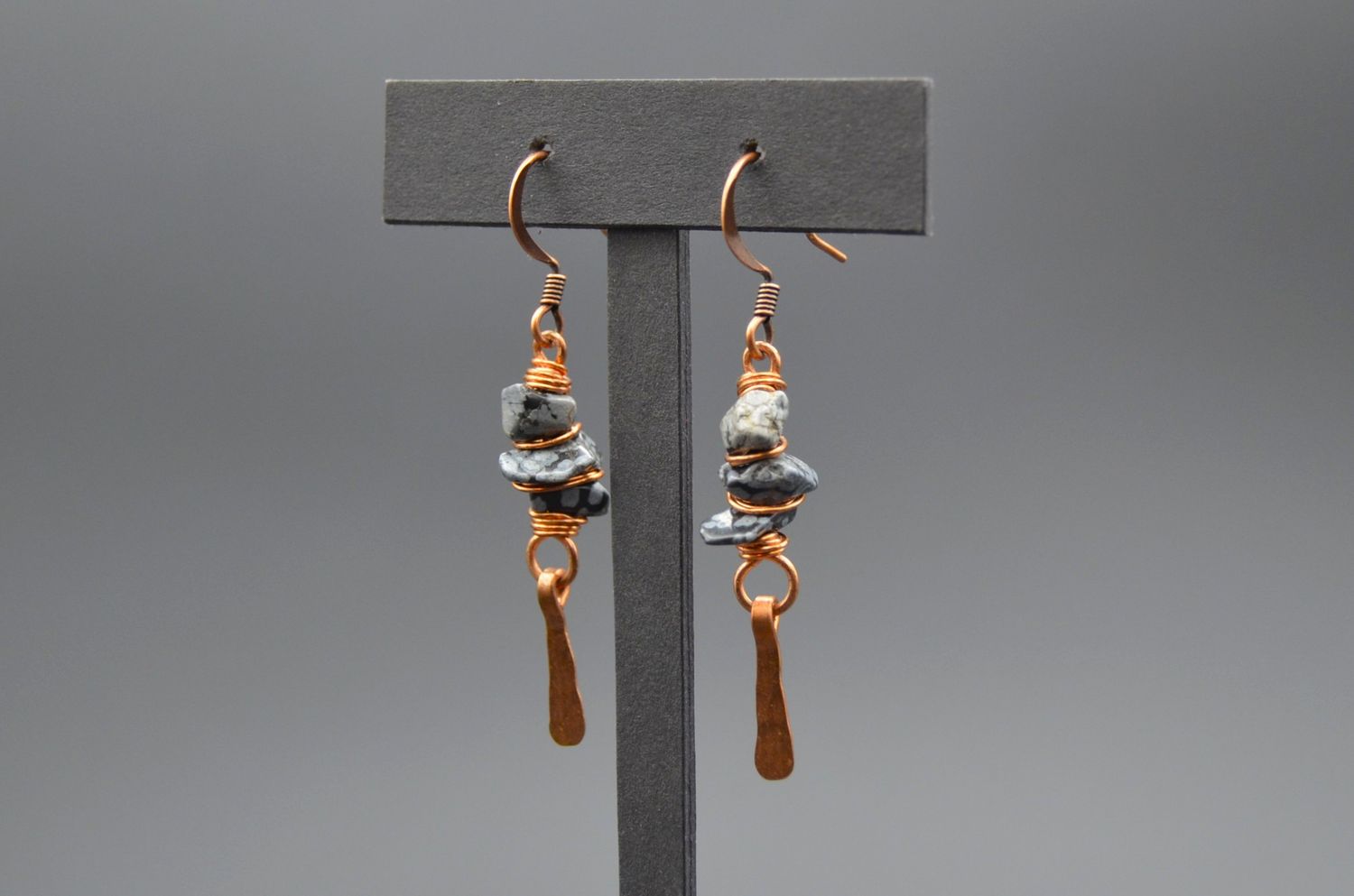 Snowflake Obsidian and Copper Earring