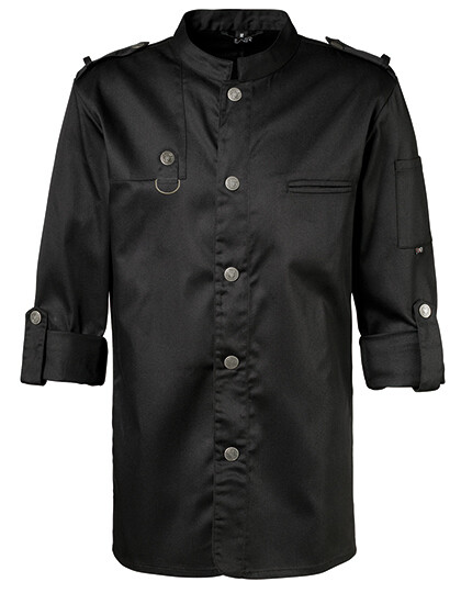 Kochjacke Bikerstyle mit Schulterklappen, Farbe: Black