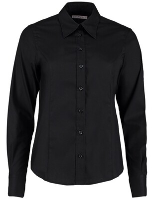 Woman&#39;s Tailored Fit Corporate Oxford Shirt Long Sleeve, Farbe: Black