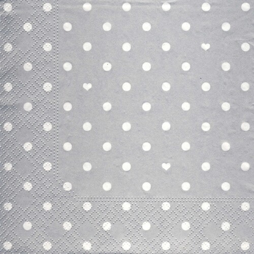 33er Serviette Hearts and Dots silver