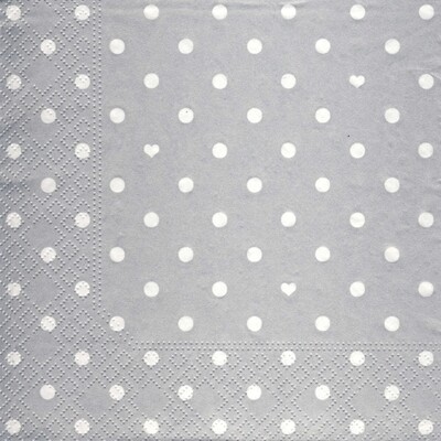 33er Serviette Hearts and Dots silver