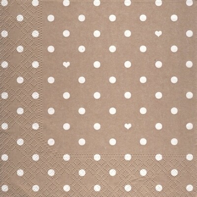 33er Servietten Hearts and Dots taupe