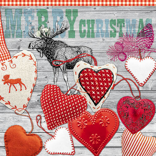 33er Serviette  X-mas Hearts