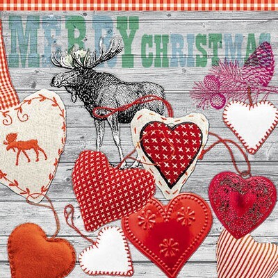 33er Serviette  X-mas Hearts
