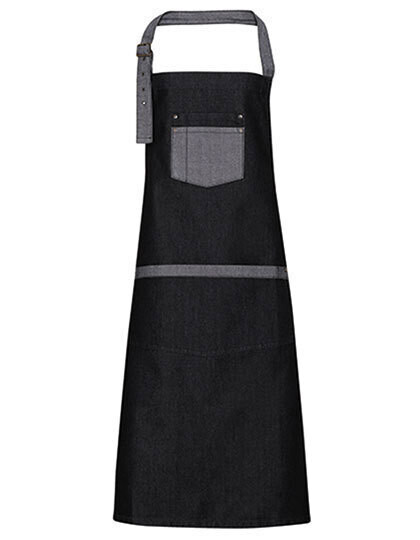 Domain Contrast Denim Bib Apron, Farbe: Black Denim (ca. Pantone 433)