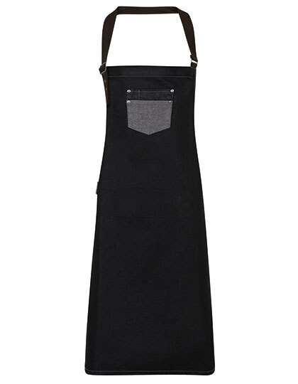 Division Waxed Look Denim Bib Apron With Faux Leather, Farbe: Black Denim (ca. Pantone 433)