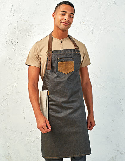 Division Waxed Look Denim Bib Apron With Faux Leather