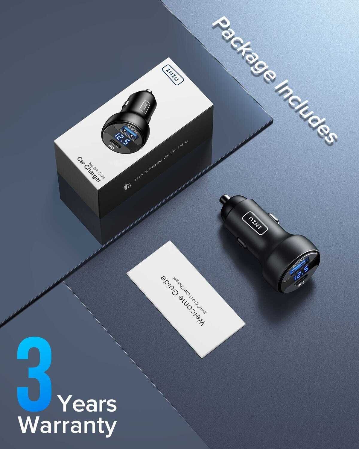 Ultra snabb billaddare cigarettändare 66W [USB C 36W+USB A 30W]