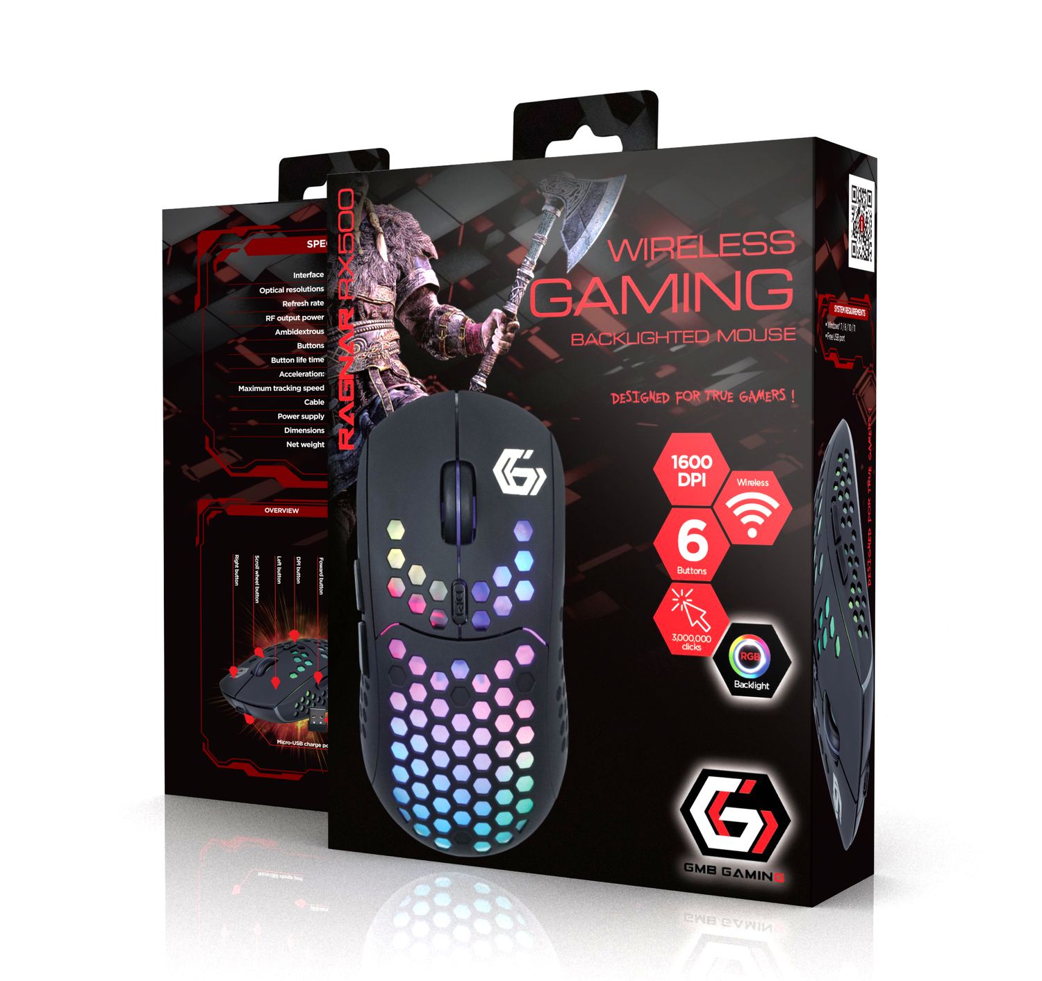 Wireless gaming mouse, 6 buttons, rechargeable Li-battery